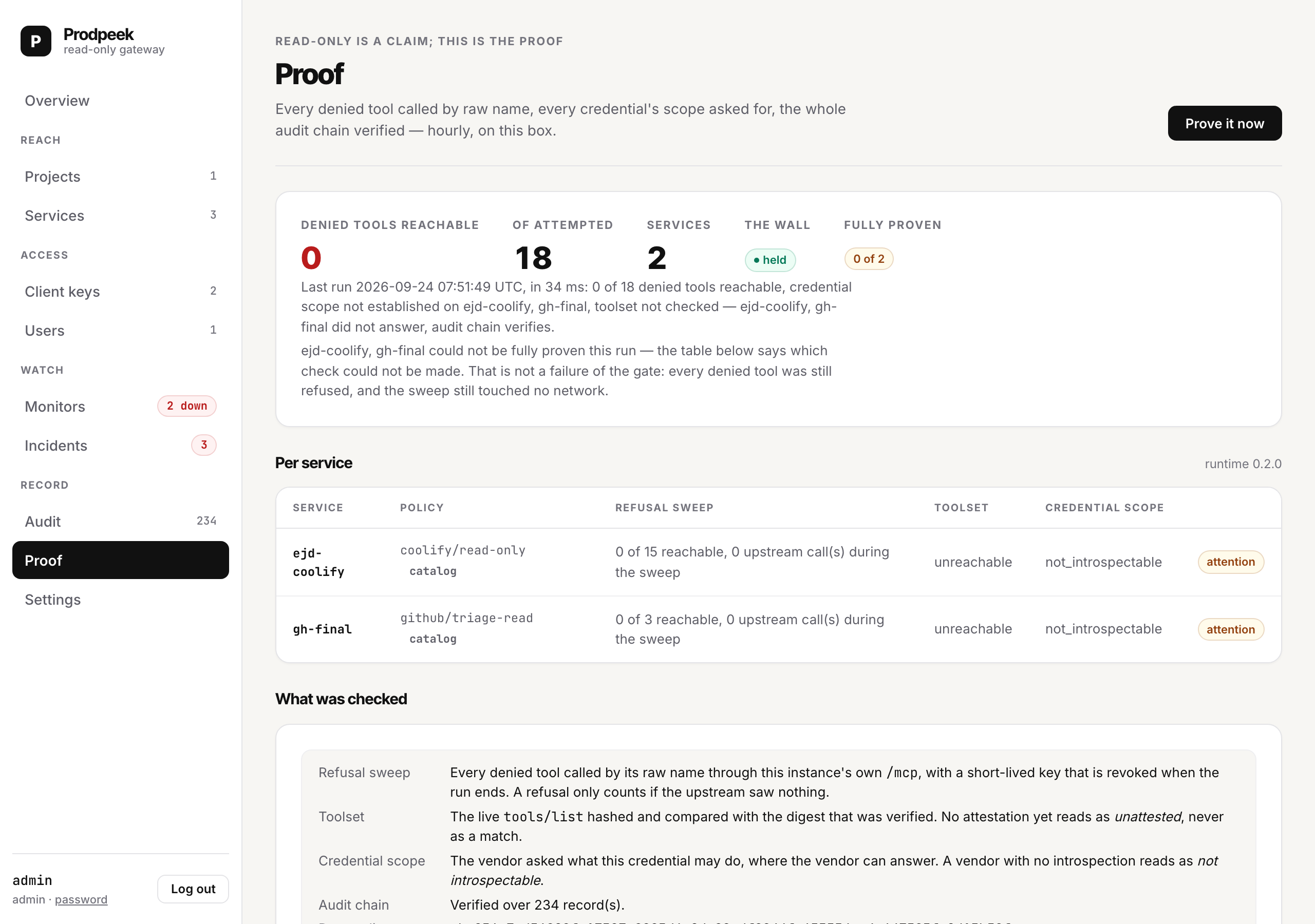 The Proof page in the console